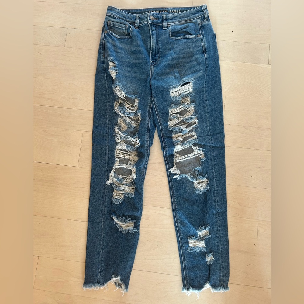 American Eagle Outfitters Stretchy Ripped Blue Skinny Jeans - Size 6